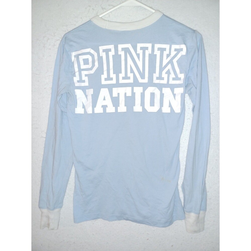 Victoria Secret PINK Nation T-Shirt Women's XS Long Sleeve cotton blue